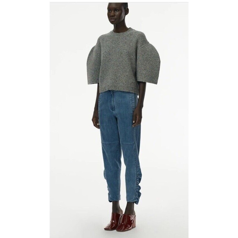 Tibi Jeans Size 6 Vintage Stone Slouchy Rouched Blue Cropped Denim Pants Women’s - Picture 3 of 16